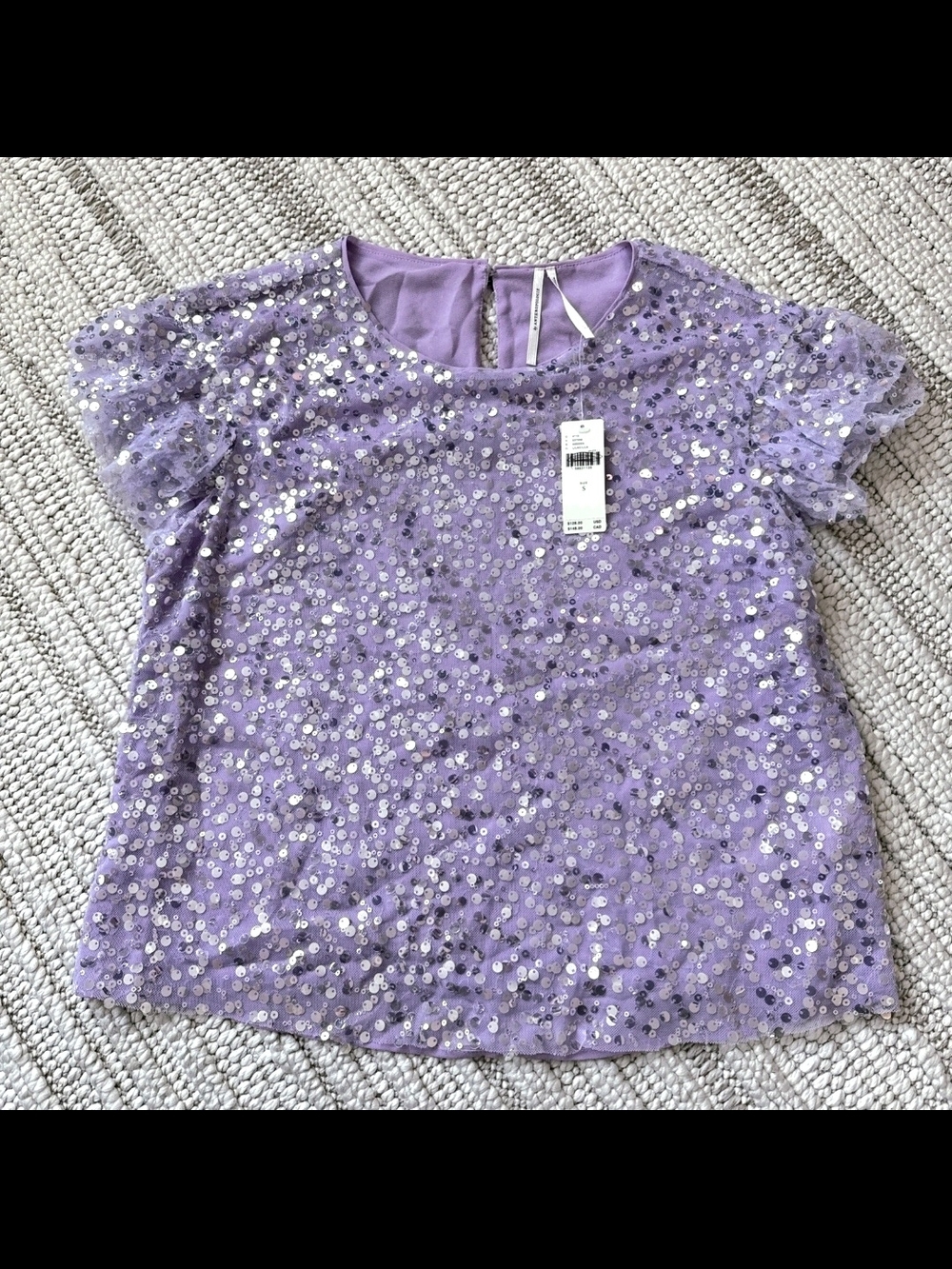 Anthropologie Lilac Flutter Sleeve Sequin Top S